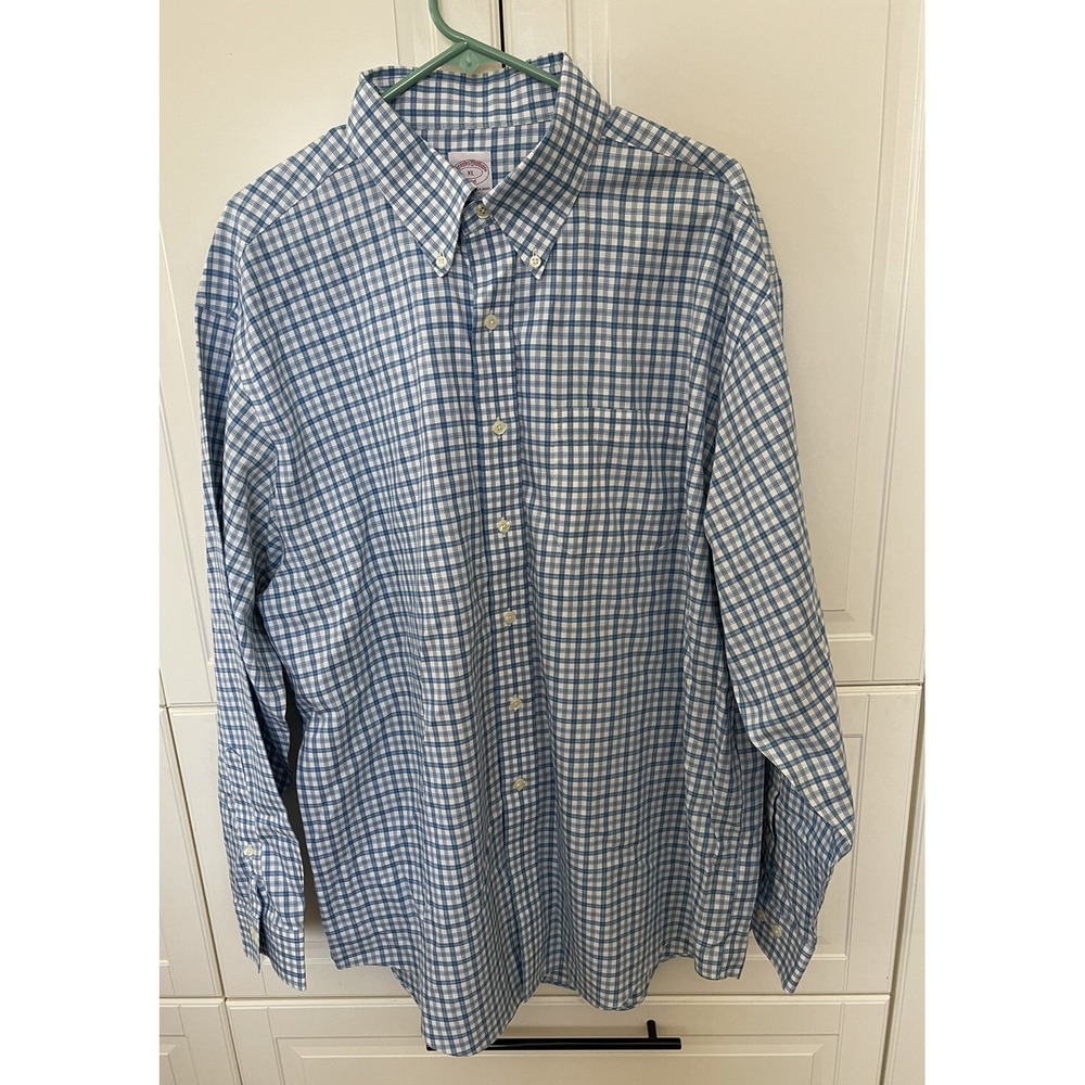 BROOKS BROTHERS 346 BLUE Plaid BUTTON-UP Long Sleeve SHIRT MEN'S XL